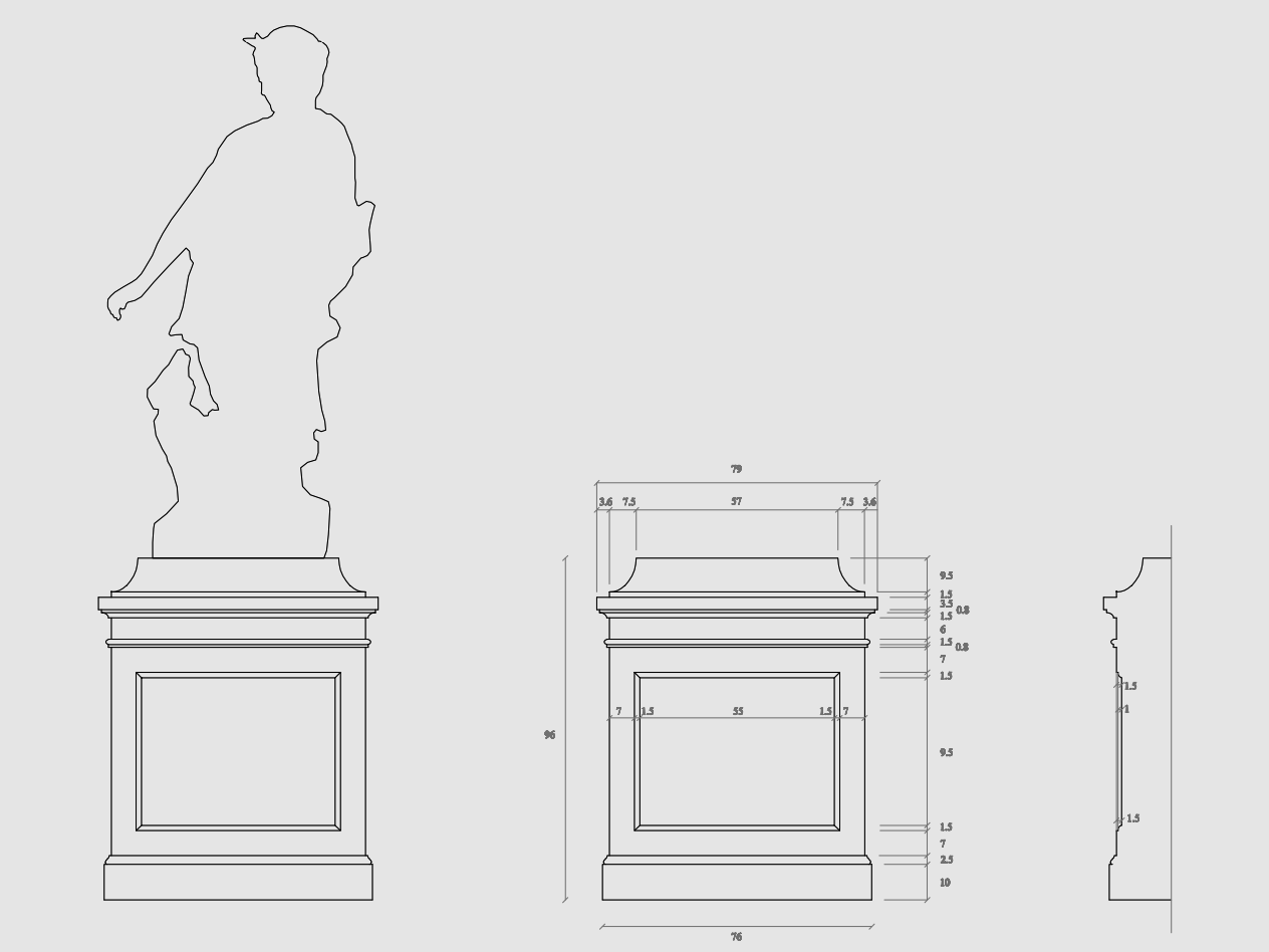 Dessin technique d'un socle menuisé sur mesure pour une statue en terre-cuite du XVIIIe siècle