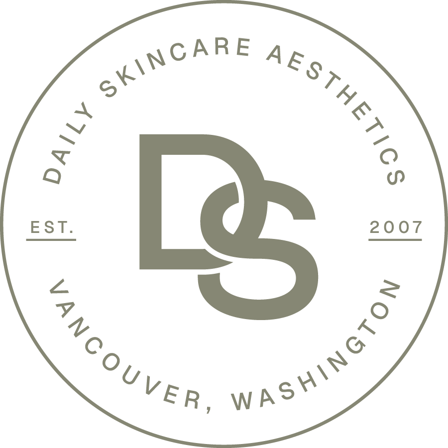 A circular logo with the text "Daily Skincare Aesthetics" and "Vancouver, Washington." The logo includes a stylized "D" and "S" intertwined at the center, with "EST. 2007" written on the left and right sides.