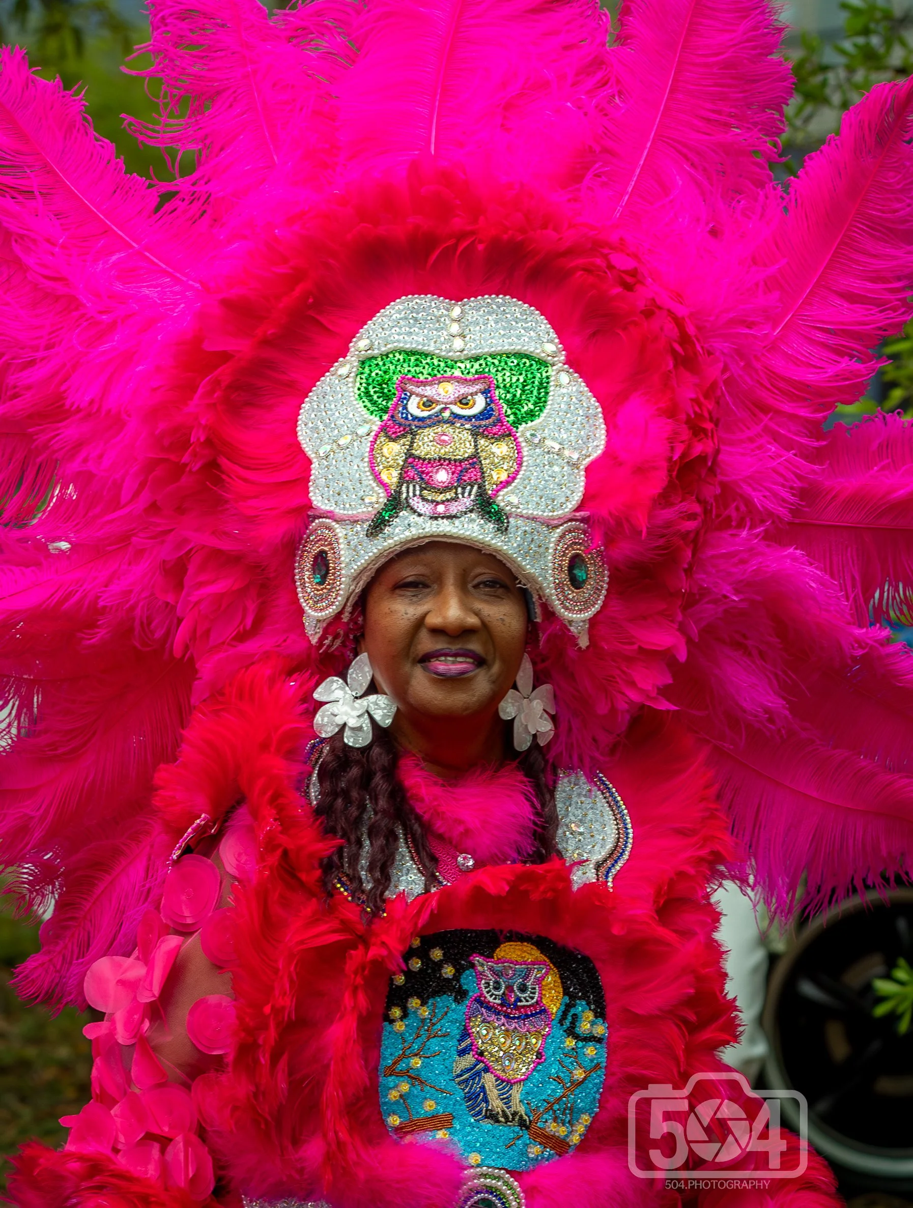 lady in pink with sequined owl.jpg