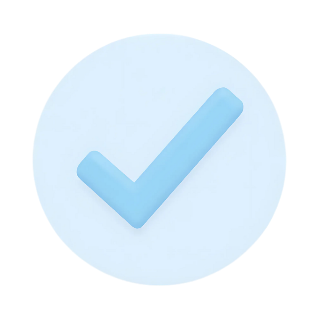 Blue check mark inside a light blue circle