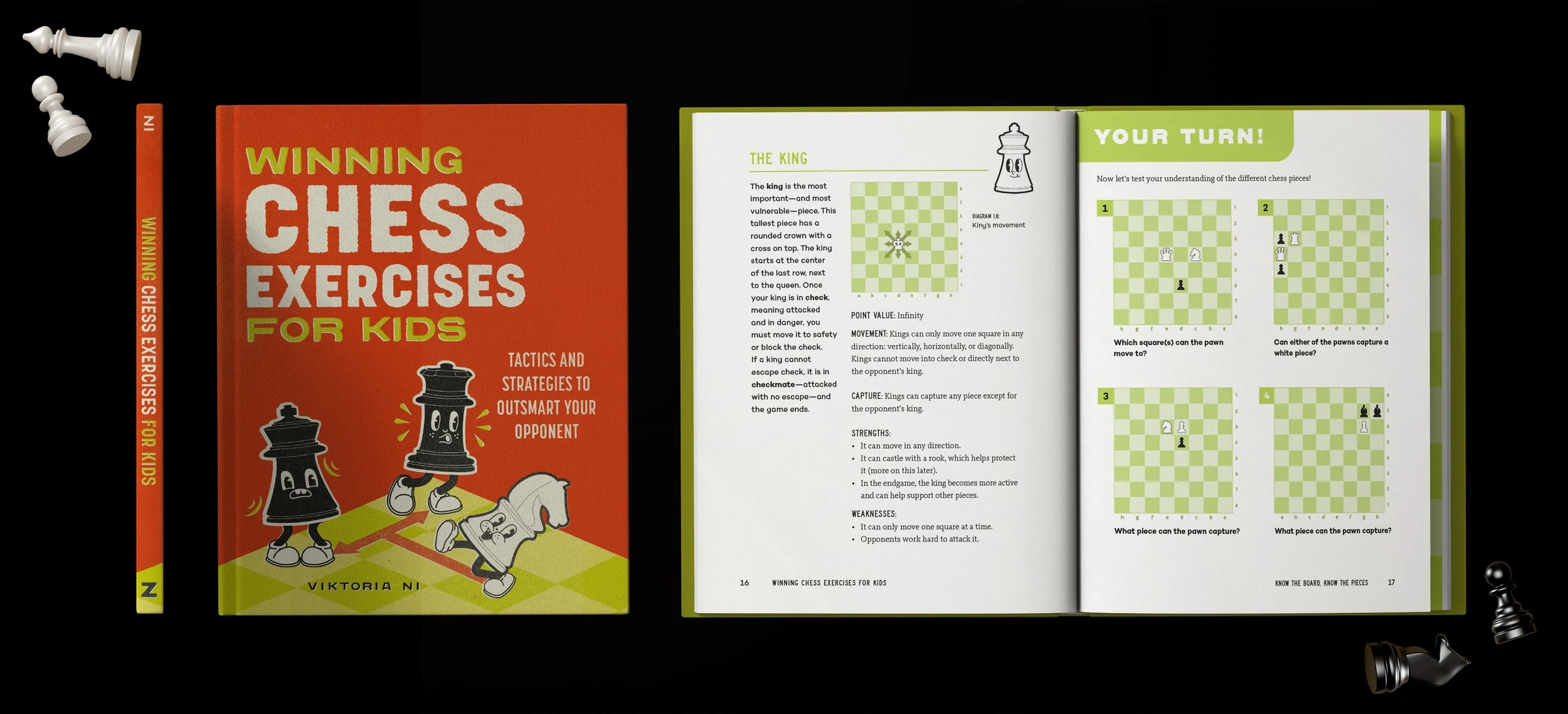 Book design for Winning Chess Exercises for Kids. Both cover and layout. This layout featured over 500 diagrams.