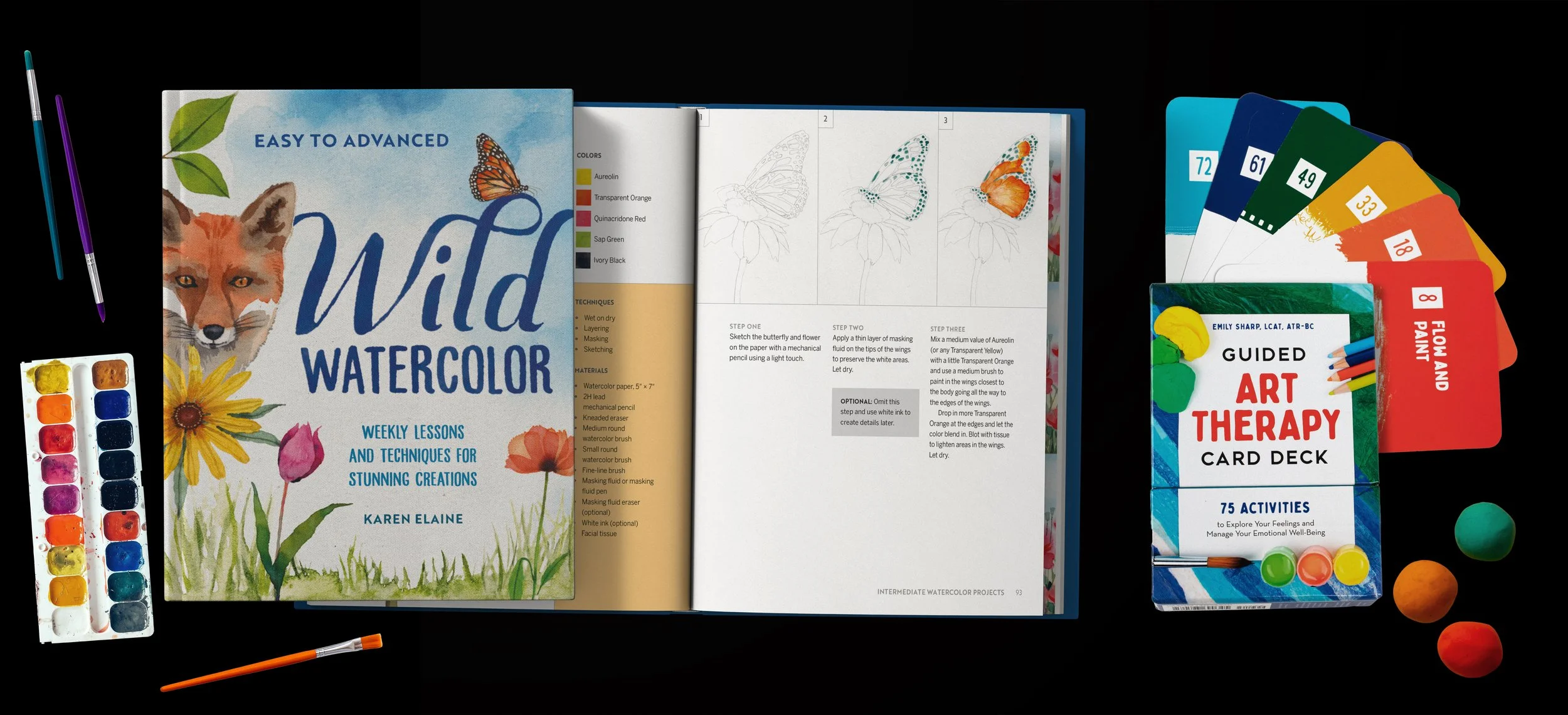 The Guided Art Therapy Deck and Wild Watercolor, book and card deck designs