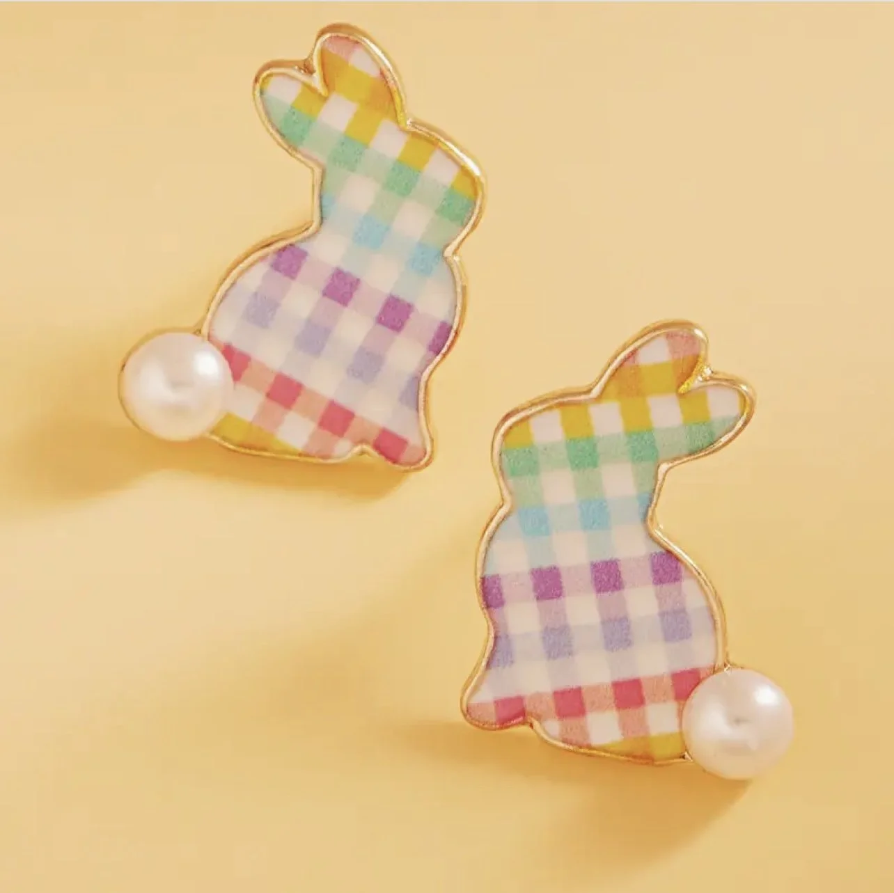 Gingham Easter Bunny Earrings