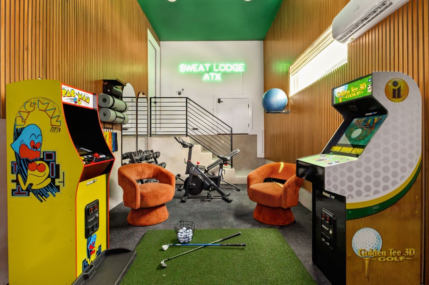 The garage is one of the most underused spaces in a home. At Sweat Lodge ATX, we made it one of the best.

We built out a full fitness zone with a golf simulator and home gym, then added arcade games so it&rsquo;s not just a workout space, it&rsquo;s