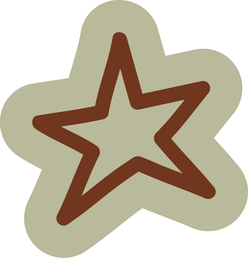 Brown-outlined star shape on a light green cloud-shaped background.