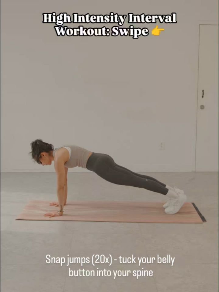 Short on time but want maximum results? HIIT delivers more in less time, boosting metabolism, improving endurance, and building strength long after your workout ends

Hack of the Day: set aside ~20 min to do this workout.

Slide 1: Snap jumps (20x) -