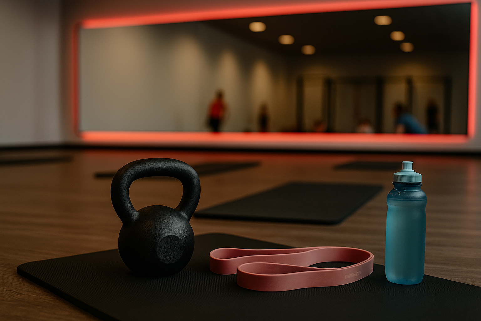 Frau in Sportkleidung macht Kniebeugen im Fitnessstudio.