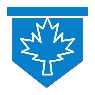 A blue pennant with a black maple leaf outline and a blue bar at the top.