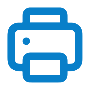 Blue printer icon with paper coming out.