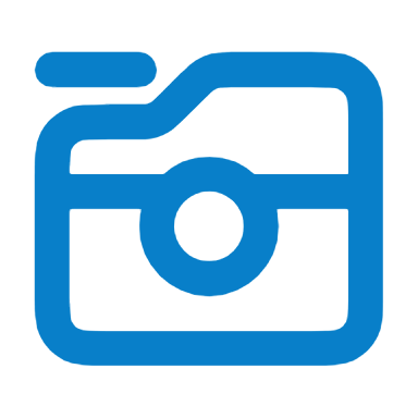 Icon of a camera with a flash, in blue.