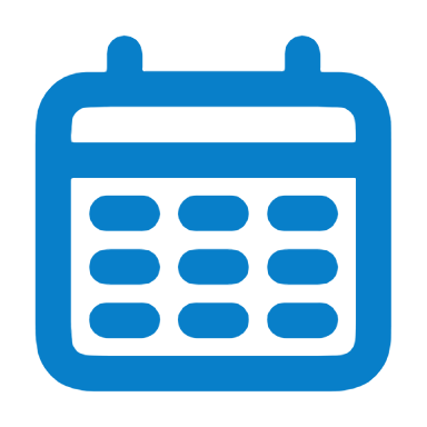 Blue calendar icon with a grid of squares representing dates.