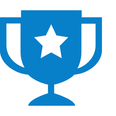 A blue trophy with a black star in its center.
