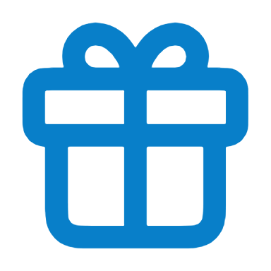 Blue gift box icon with a ribbon and bow