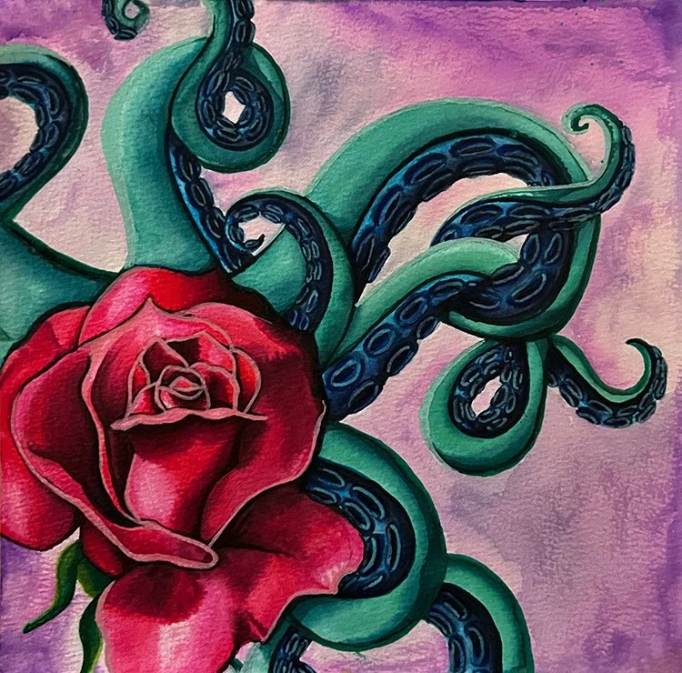 Watercolor and ink on paper.