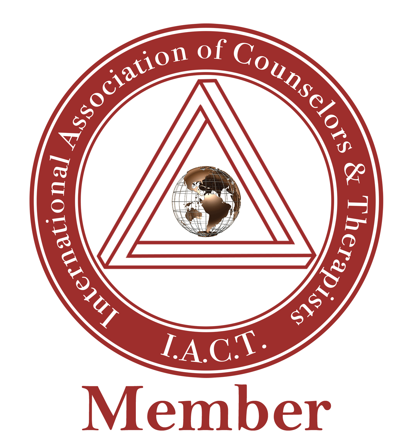 Seal of the International Association of Councillors & Trustees, featuring a red circular border with white text, an inner triangle with a globe in the center, and the words "Member" below.