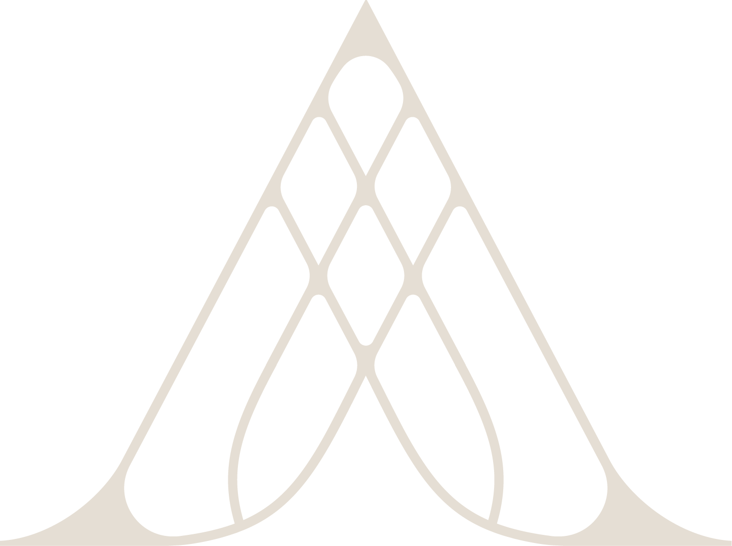 White and black tunnel or passageway with an arched, lattice ceiling.