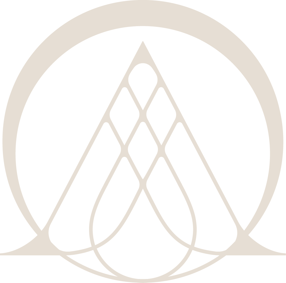 Minimalist black and white logo featuring a mountain shape within a circle.