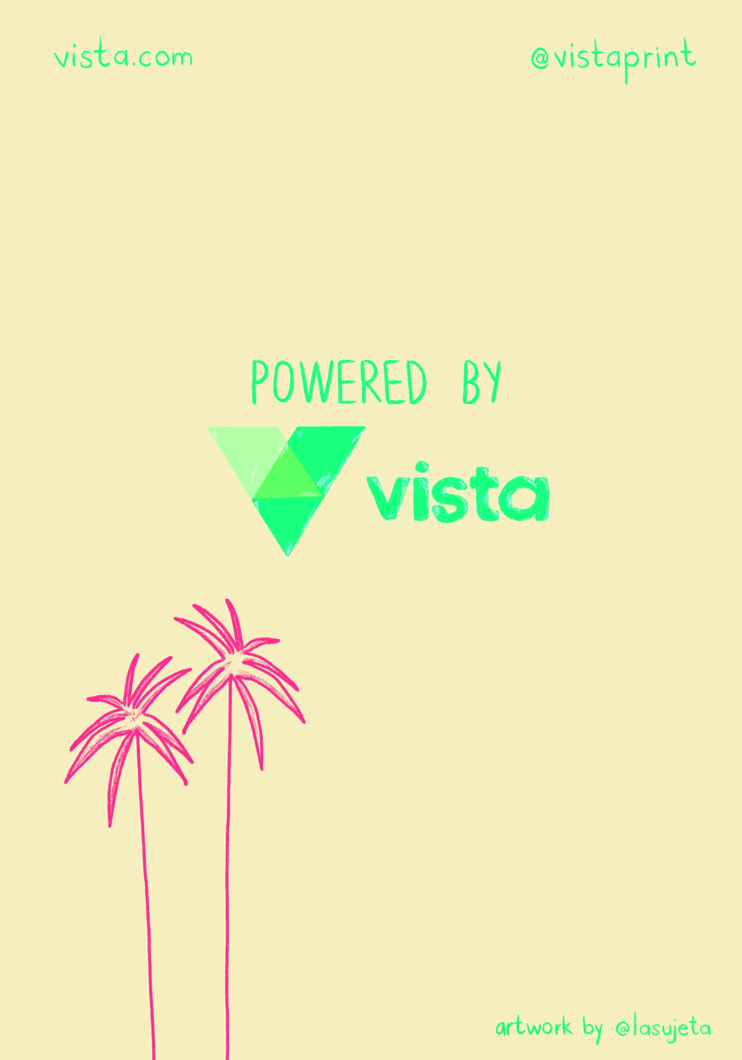 Back cover illustration by Laura Umaña for Love My Local Guide: Los Angeles, designed for Vista Print and The OG magazine, featuring the Vista logo and hand-drawn pink palm trees.