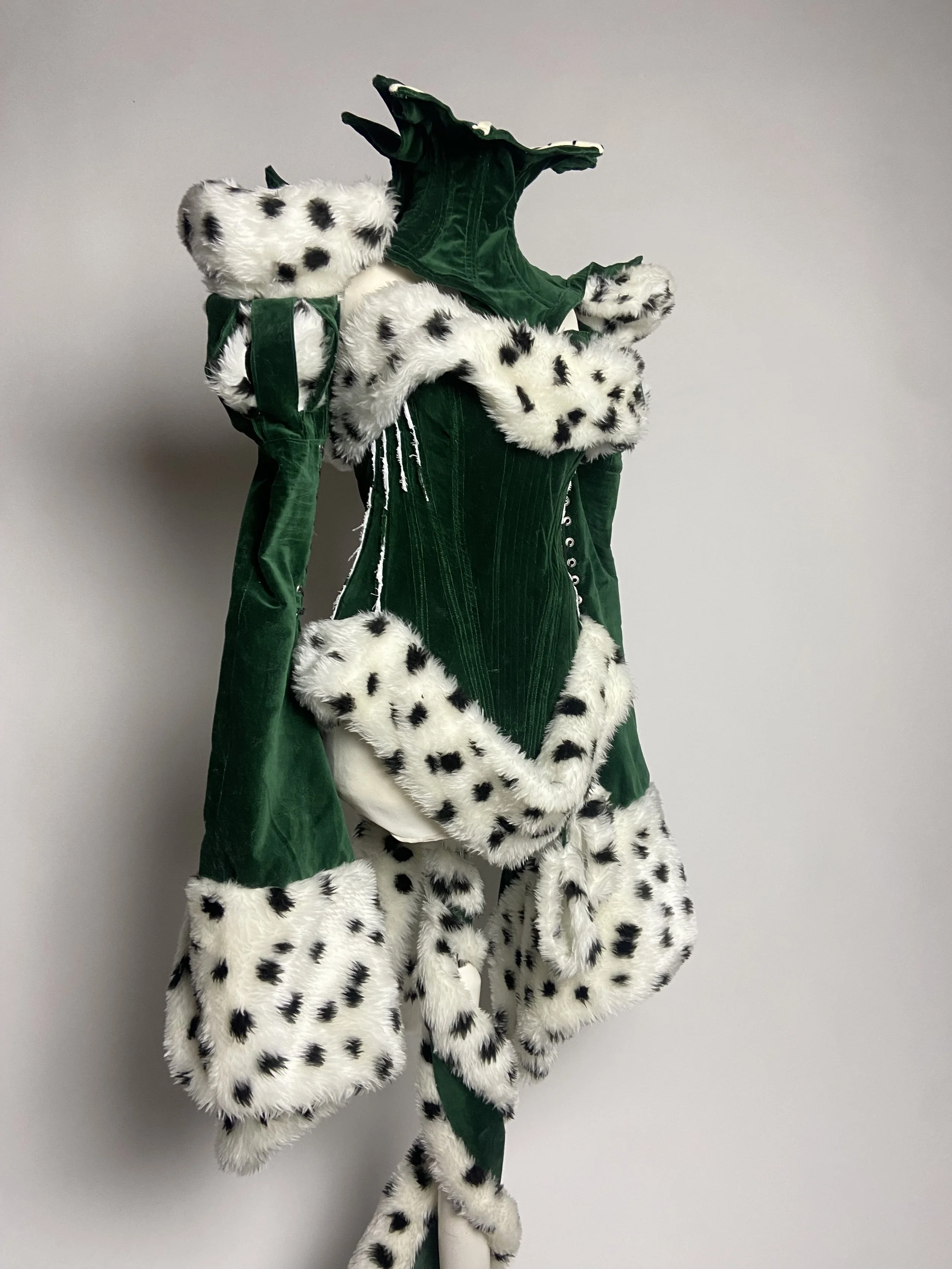 Green velvet Dalmatian corset
