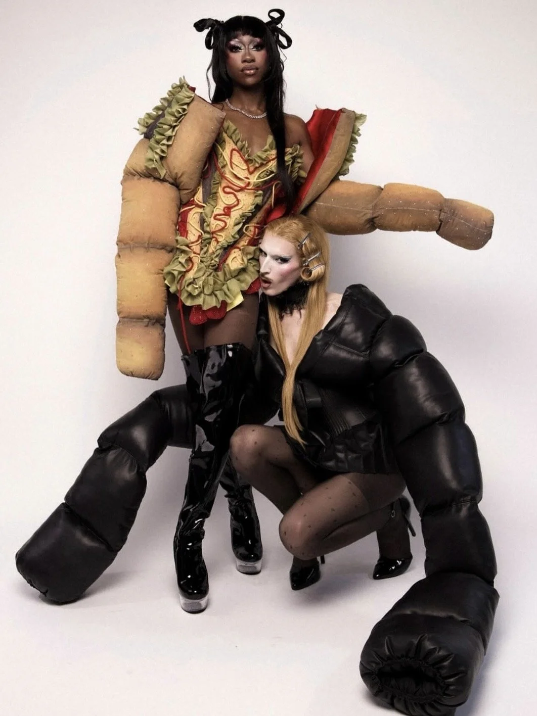 Eden Allure in the burger puffer and Bunni in the black one-piece puffer.
Shot by Cliona O’Sullivan.
Retouches by Naomi Rush.