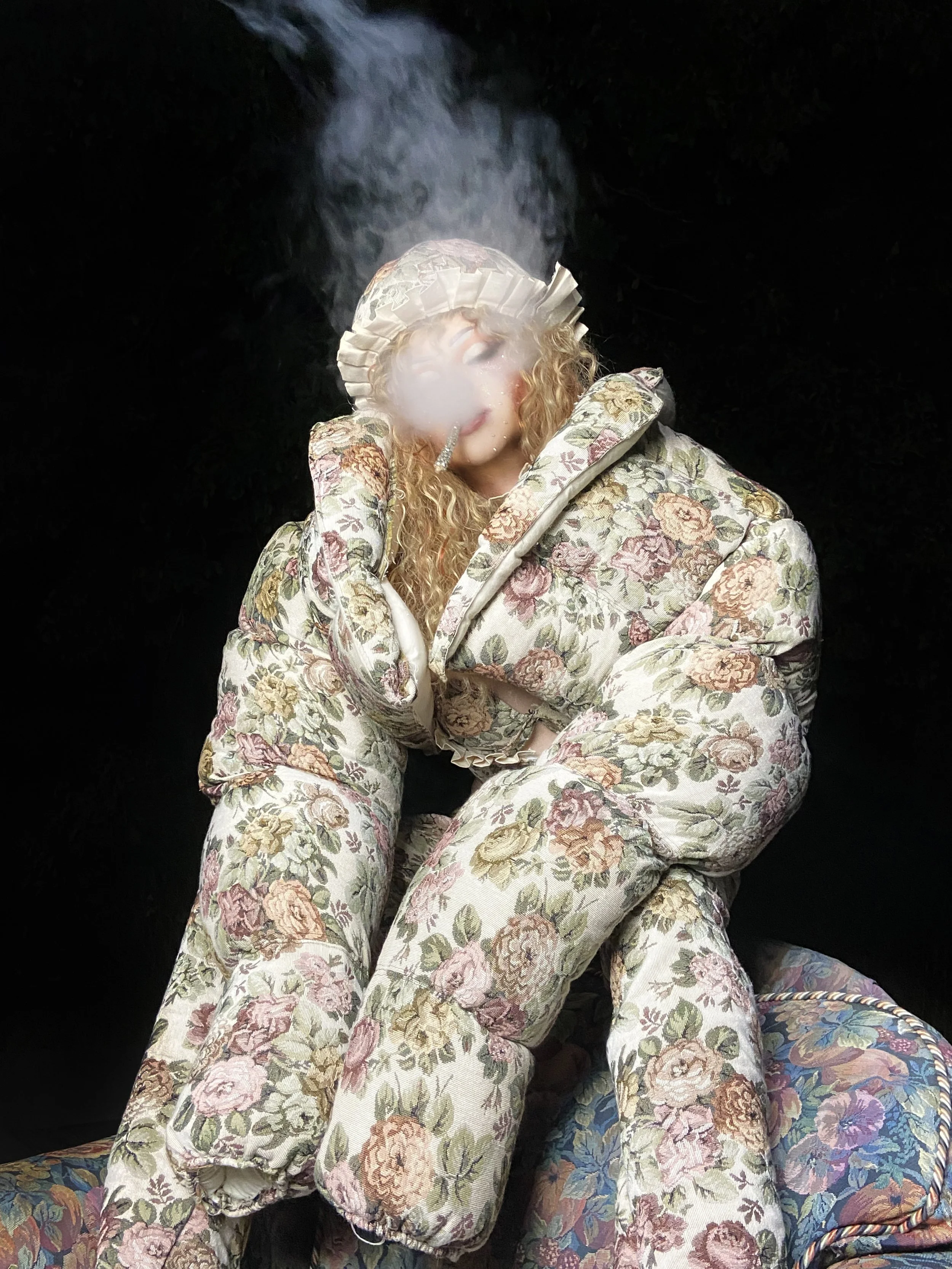 Wilma Hickey Heel in Floral Puffer Shot by Jess Knight  