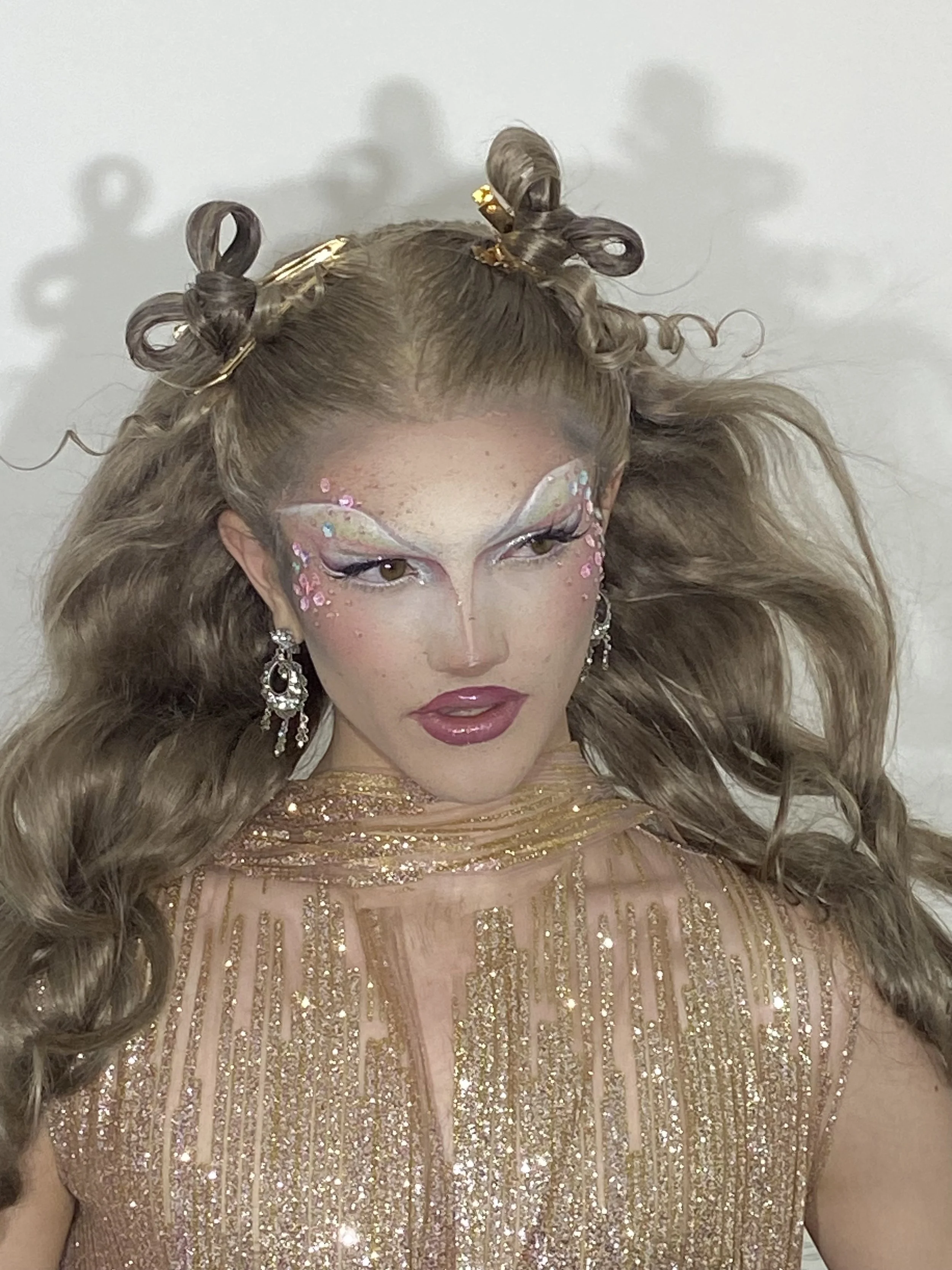 Wilma Hickey Heel in Mackie inspired sparkly dress. Shot by Pina Busch. 
