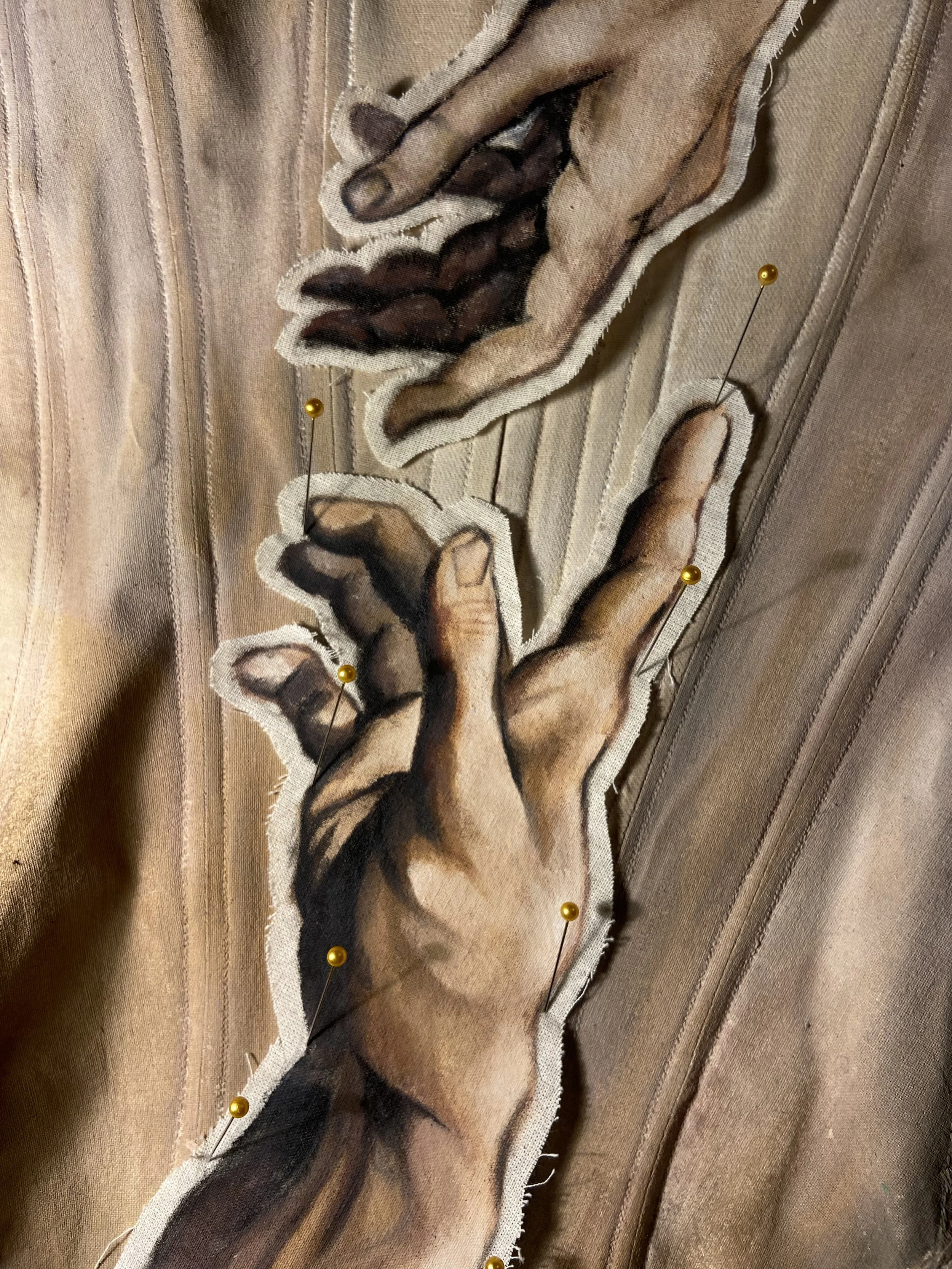Process photo of custom ‘Michelangelo's Creation of Adam' Corset for Victoria Northbound shot by Williamfhenderson 