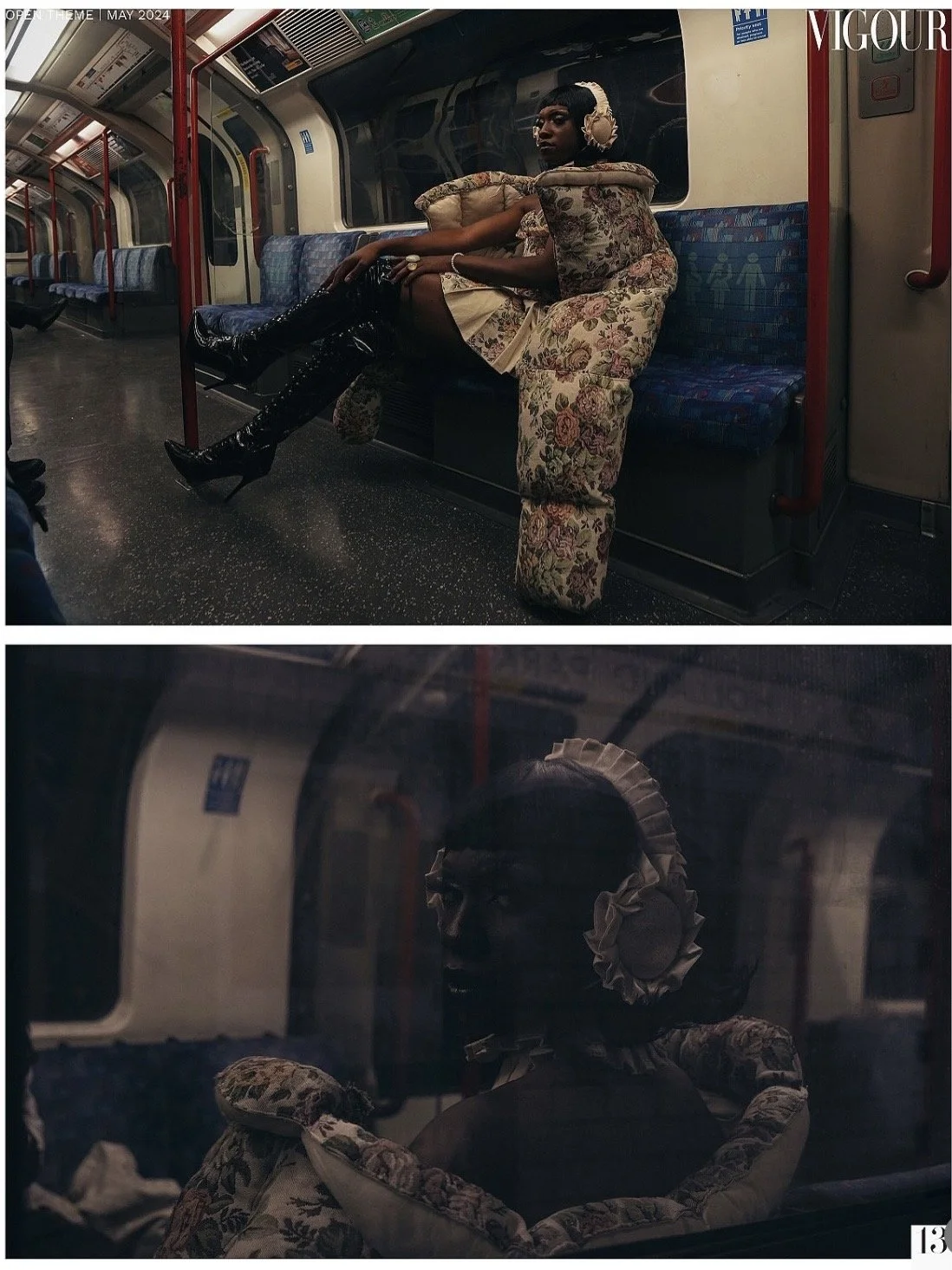 Eden Allure wearing the floral puffer coat ensemble. Shot by Tanishq Pokhriyal.
