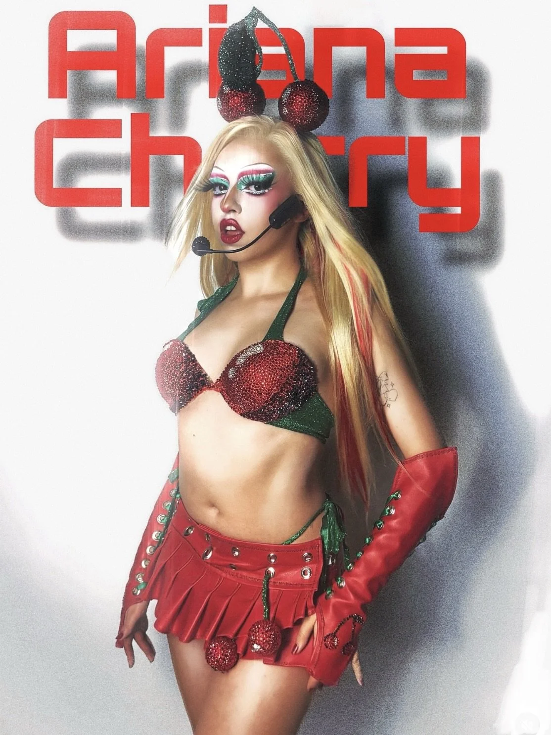 Ariana Cherry wearing custom red leather pleated skirt and sleeves. Shot by William. F. Henderson. Retouches by Ariana Cherry.