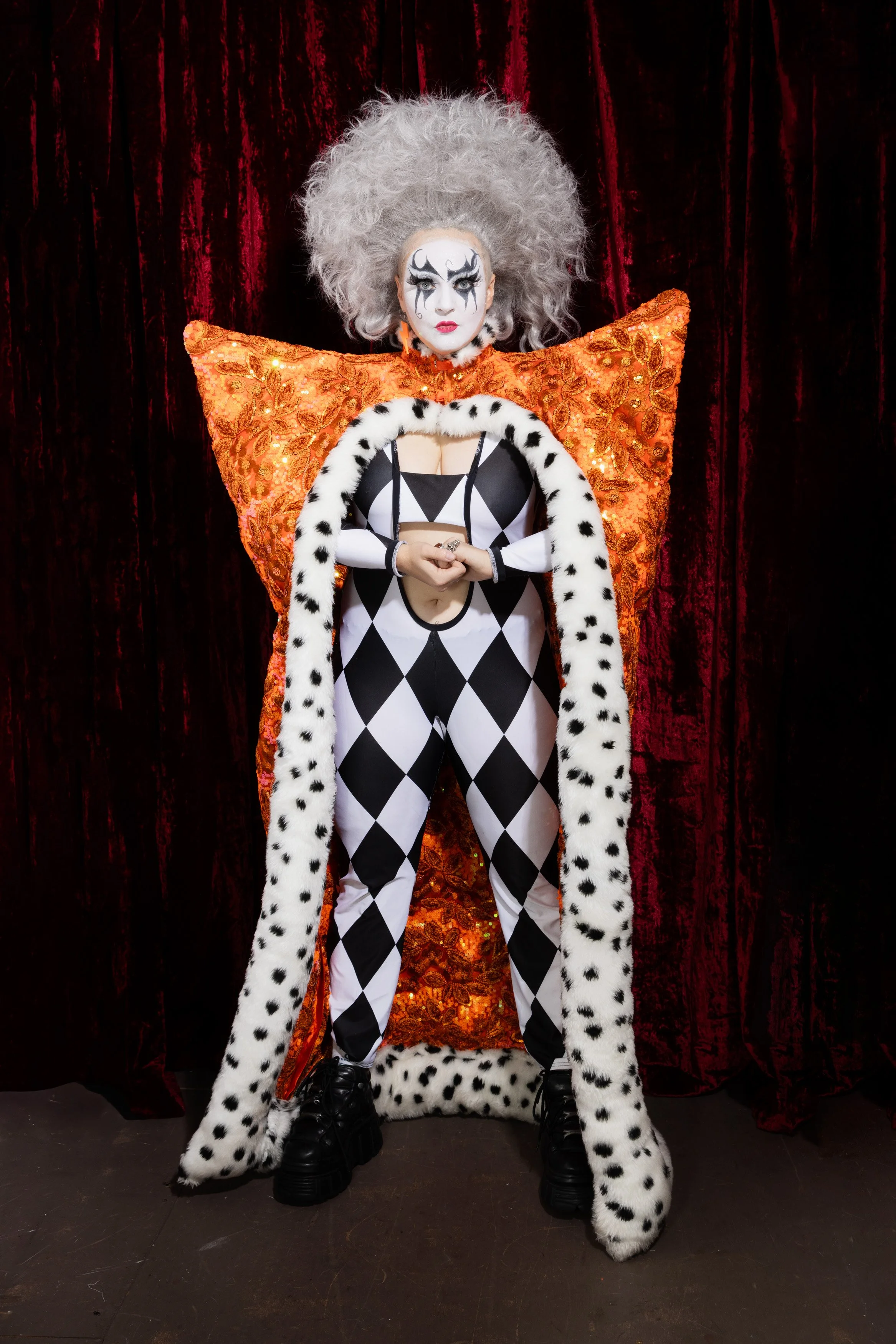 PMBC wearing the Royal Orange and Dalmatian Cape. Shot by Jennifer Forward - Hayter and James Klug.