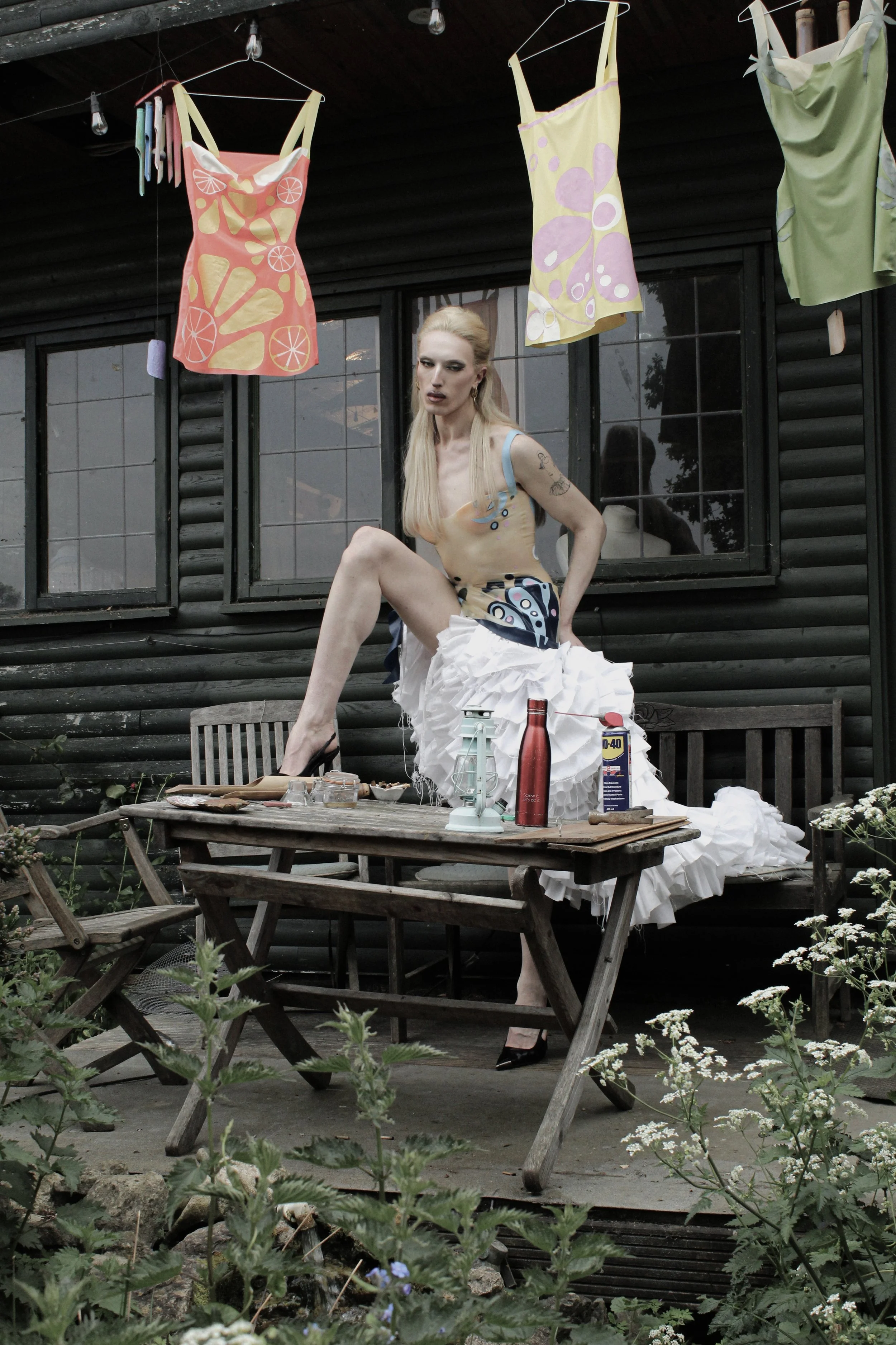 Bunni wearing latex Bunni slip dress.
