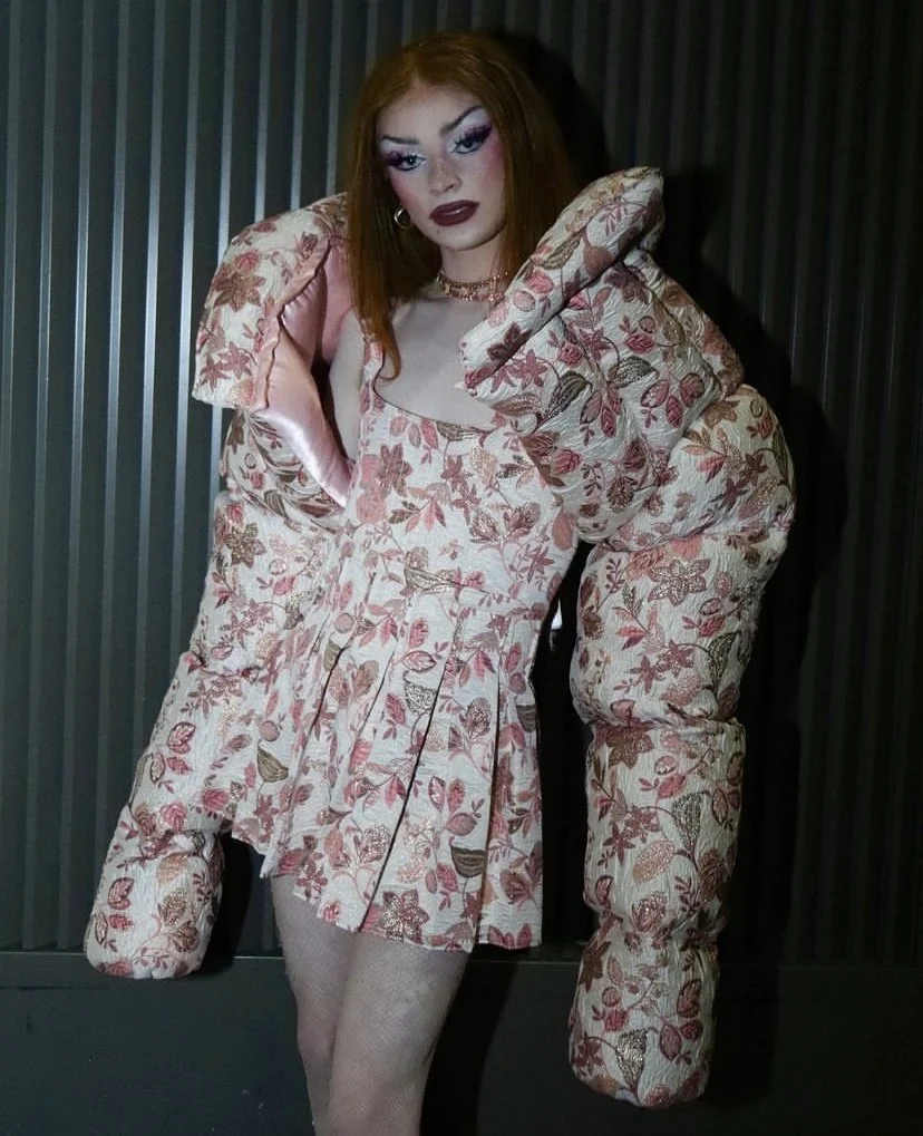 Angel Pinks in Custom Pink Floral Puffer shot by Robert Worsly 