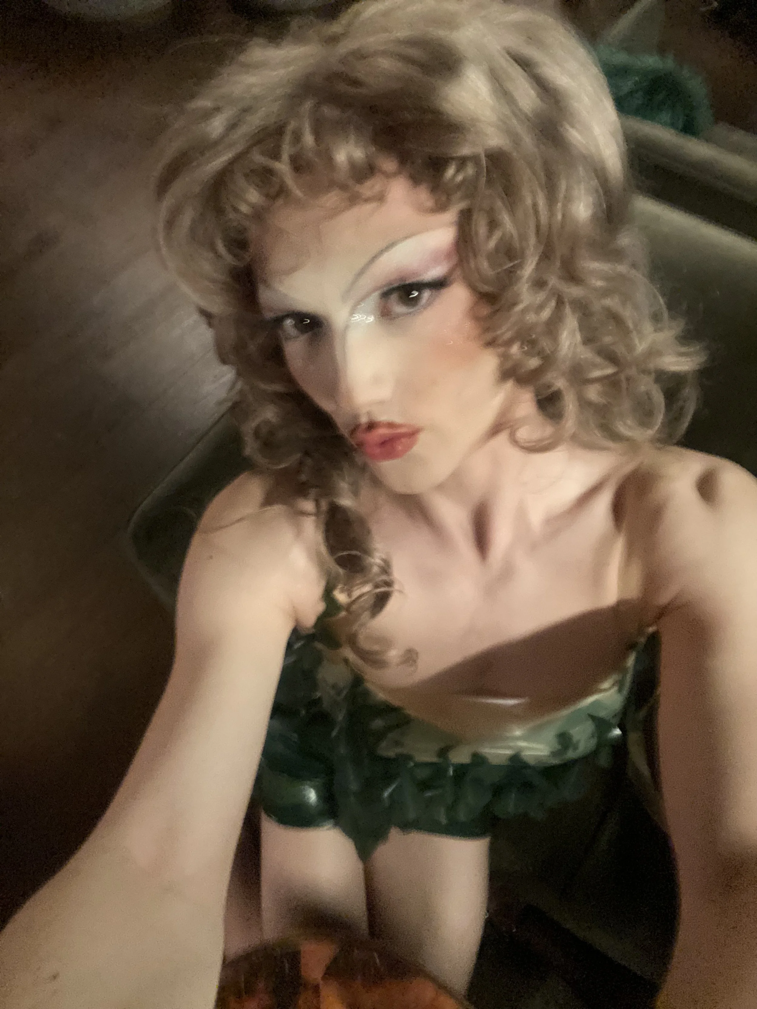 Wilma Hickey Heel wearing the unreleased seaweed latex ensemble for the Housewife’s of London season 2 drag roast party.