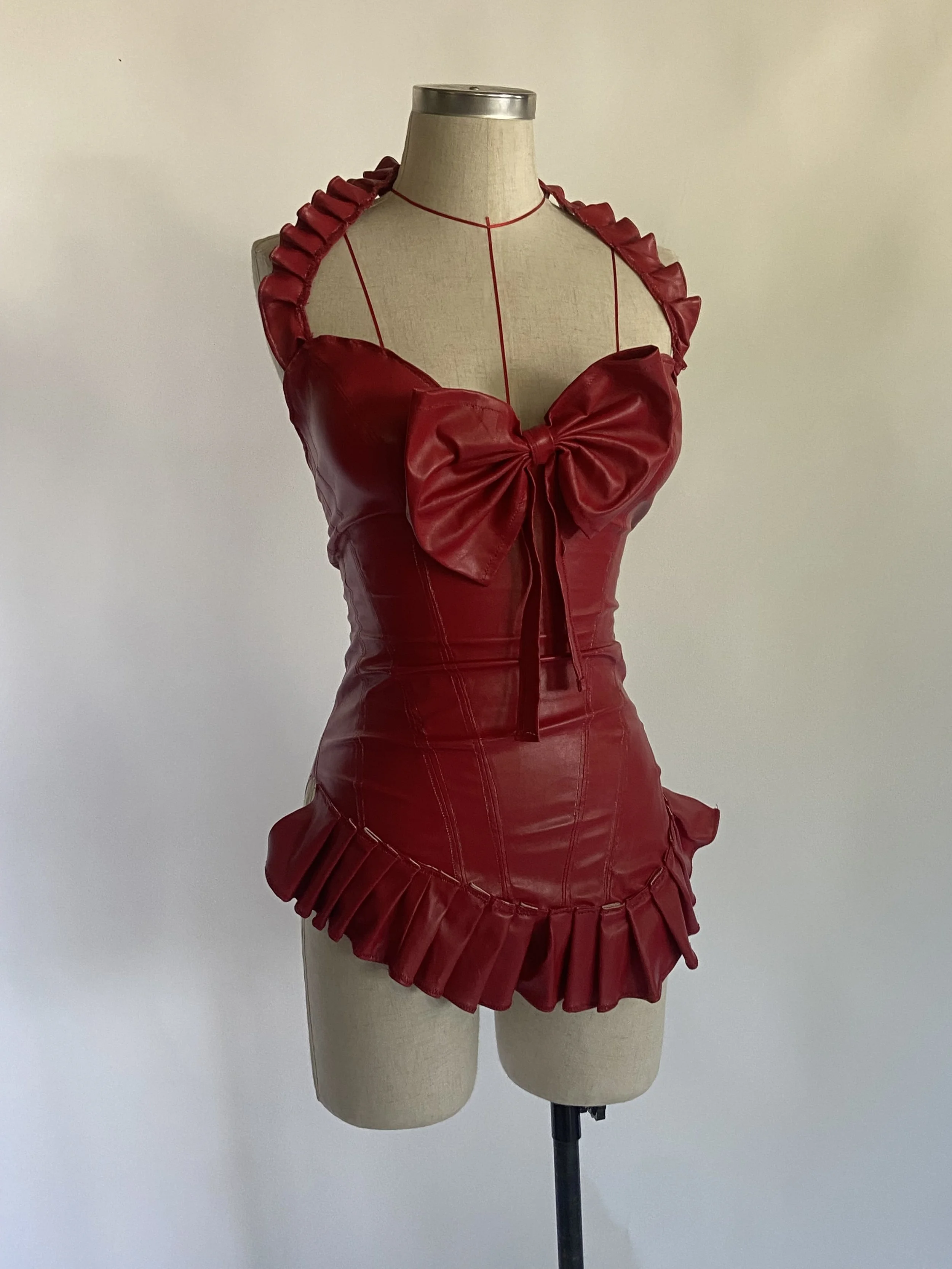 Red pleather ‘Falling for you’ dress