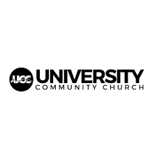 Logo of University Community Church with black and white design