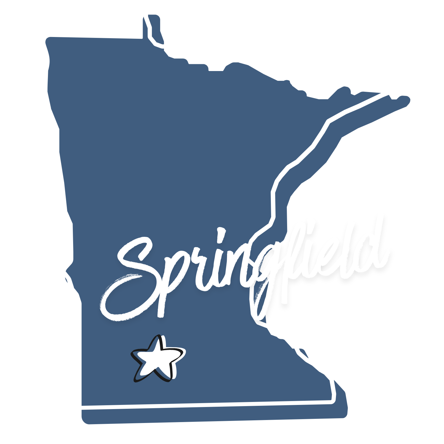 Illustration of the state of Minnesota with the word 'Springfield' and a star indicating Springfield's location.