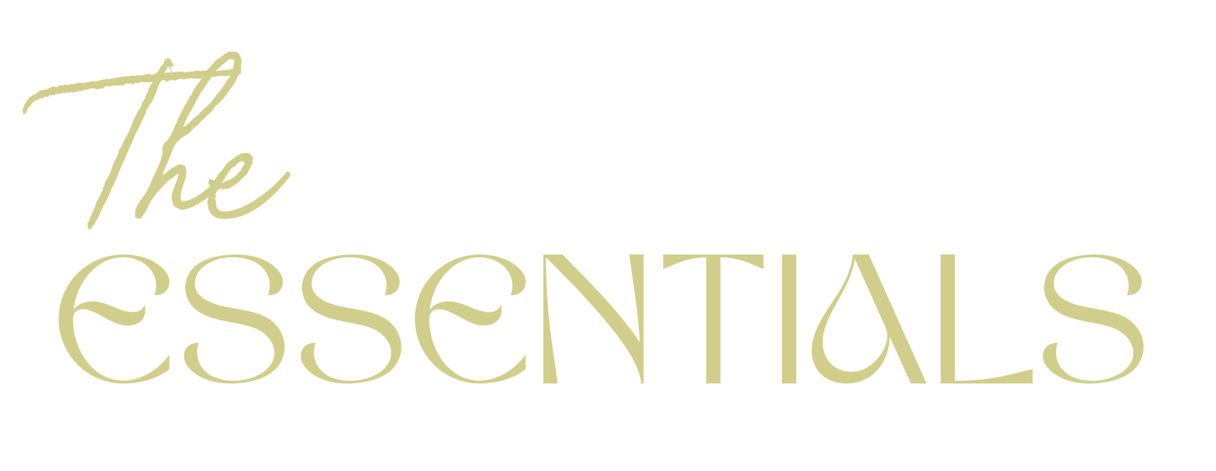 The Essentials logo with elegant cursive and serif fonts in light green