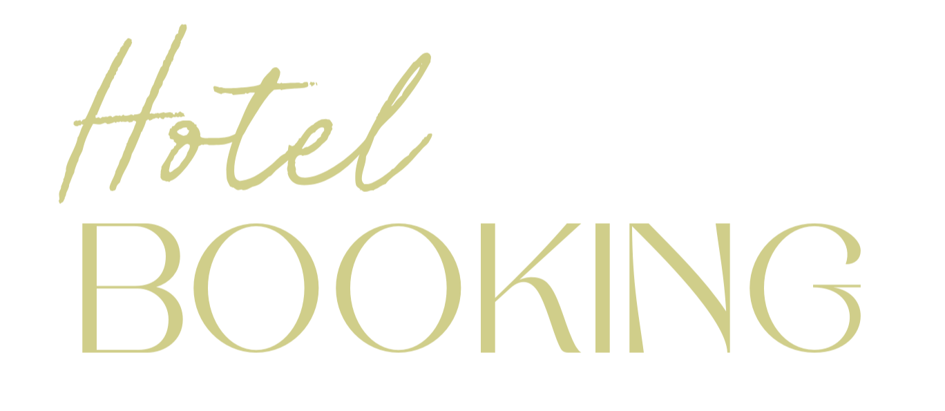 Text reading 'Hotel BOOKING' in stylish font on a black background.