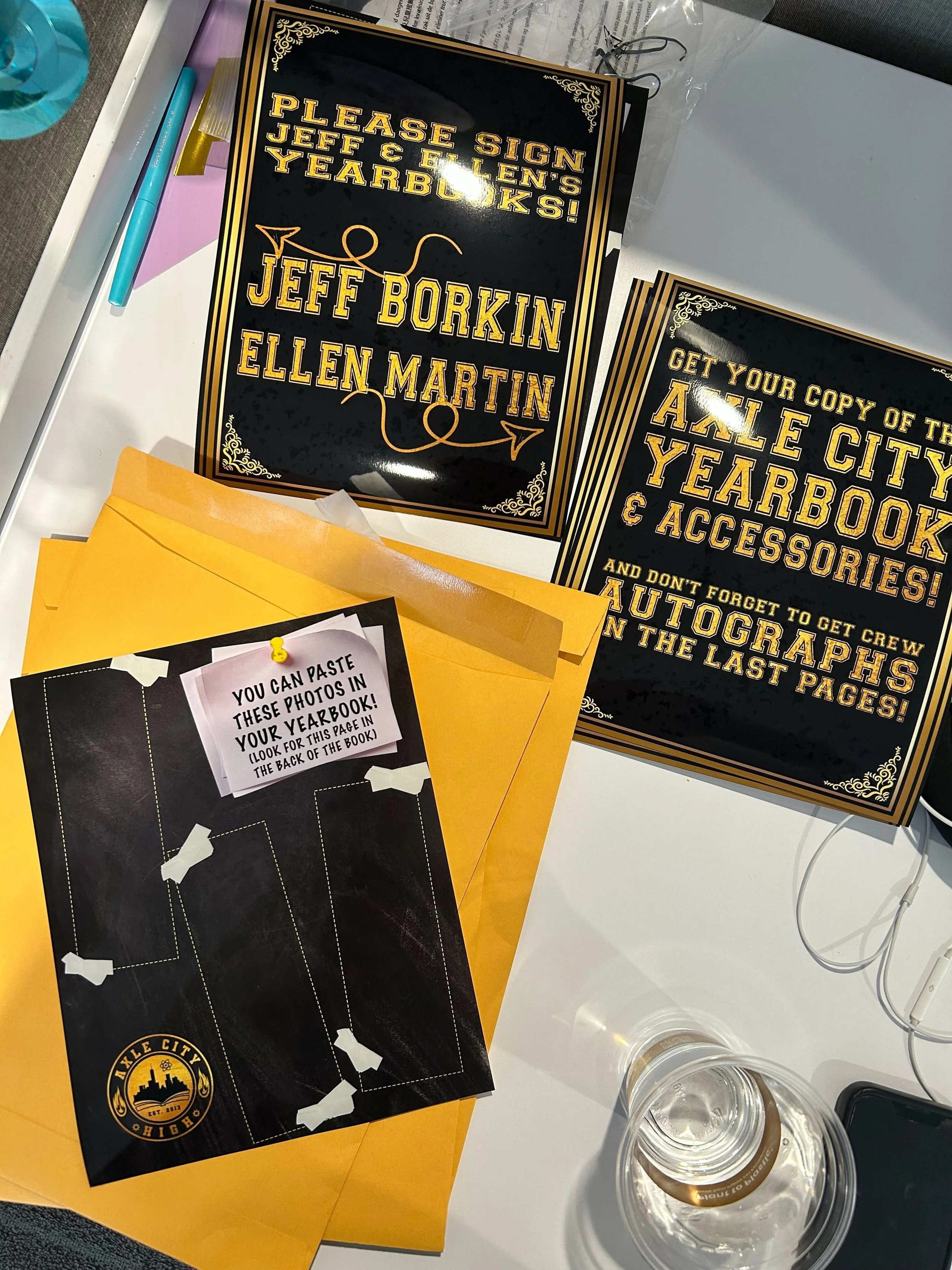 The yearbook table signage. 