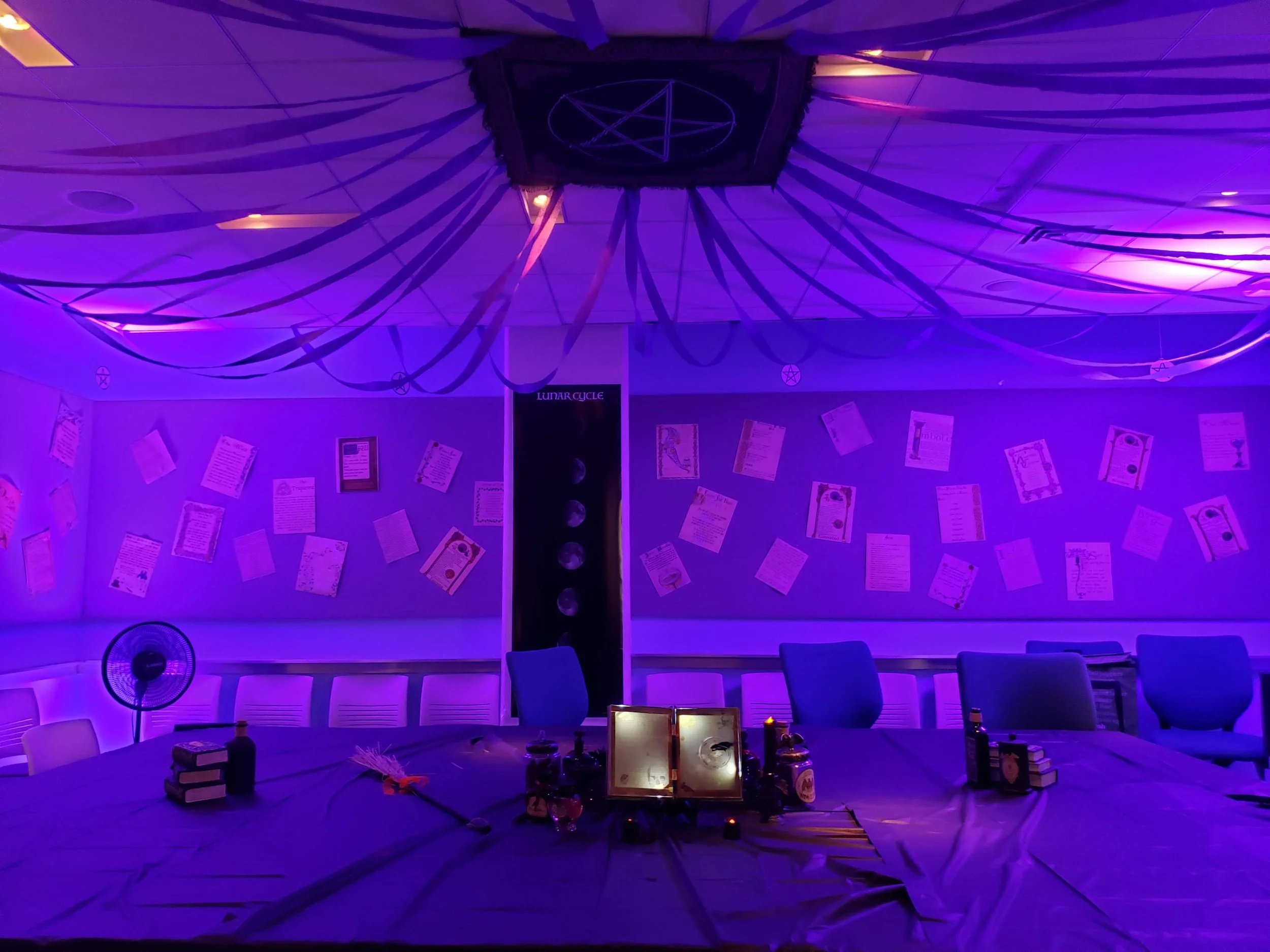 Picture of the event space, fully imagined as the Witching Hour!