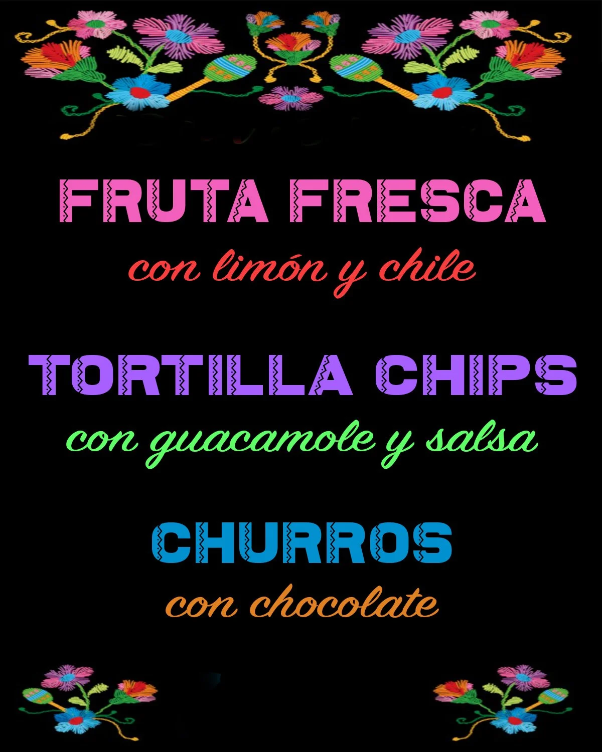 Food menu for the event - I wanted to keep the colors matching the festive feel of the event along with the colors from the invite. 