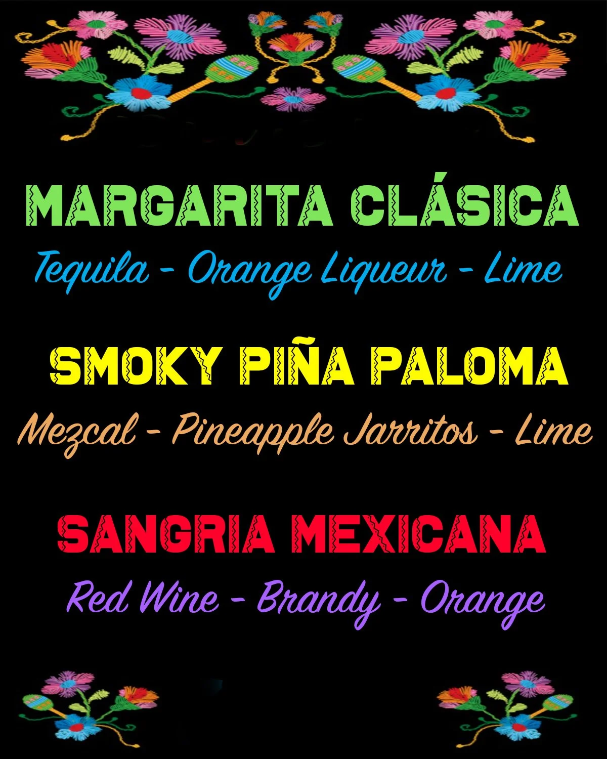 Bar menu for the event - I wanted to keep the colors matching the festive feel of the event along with the colors from the invite. 