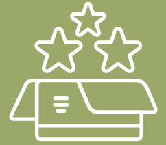 Outline of a box with three stars above it on a green background.