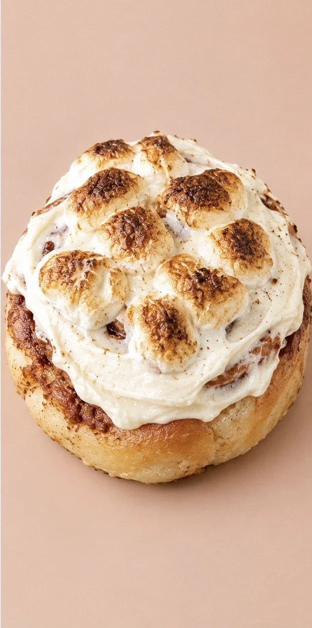 Cinnamon roll with toasted marshmallows
