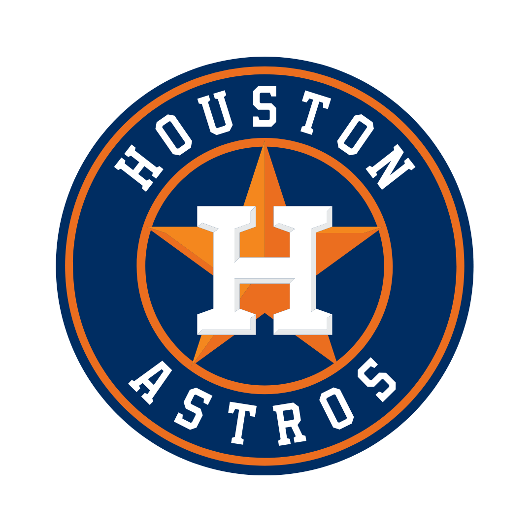 Houston Astros baseball team logo with a blue circle, orange star in the center, a white letter H, and the words 'Houston Astros' around the circle.