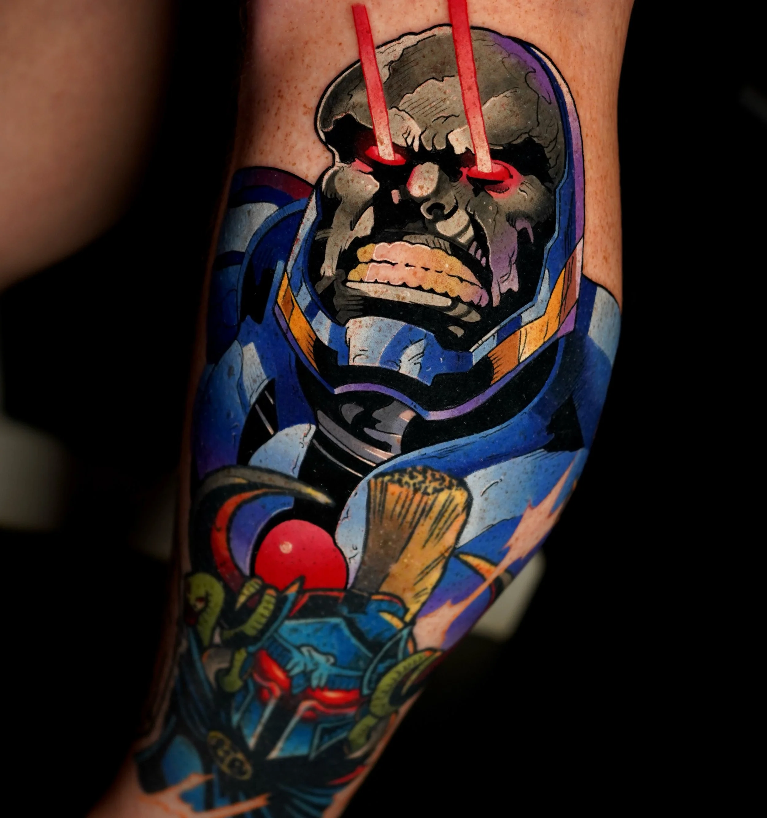 Darkseid with some freckles for Phil. Was good to catch up mate, can&rsquo;t believe it&rsquo;s over 3 years since your last tattoo. Looking forward to next time, hopefully not another 3 years away haha. Cheers mate.

 #darkseid #dctattoo #dc #tattoo