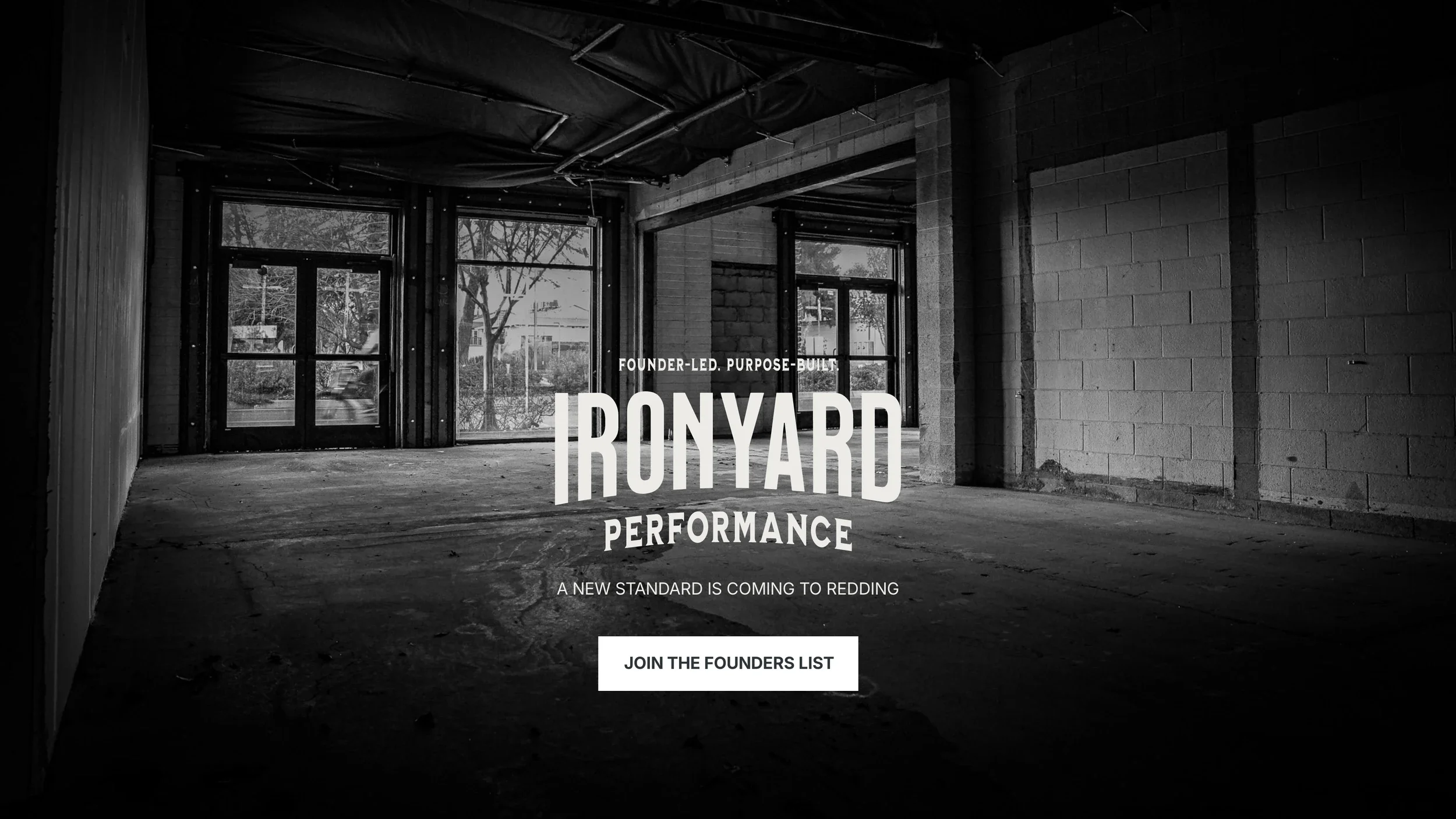 Ironyard Performance pre-launch brand application with training-space imagery and the Ironyard wordmark.
