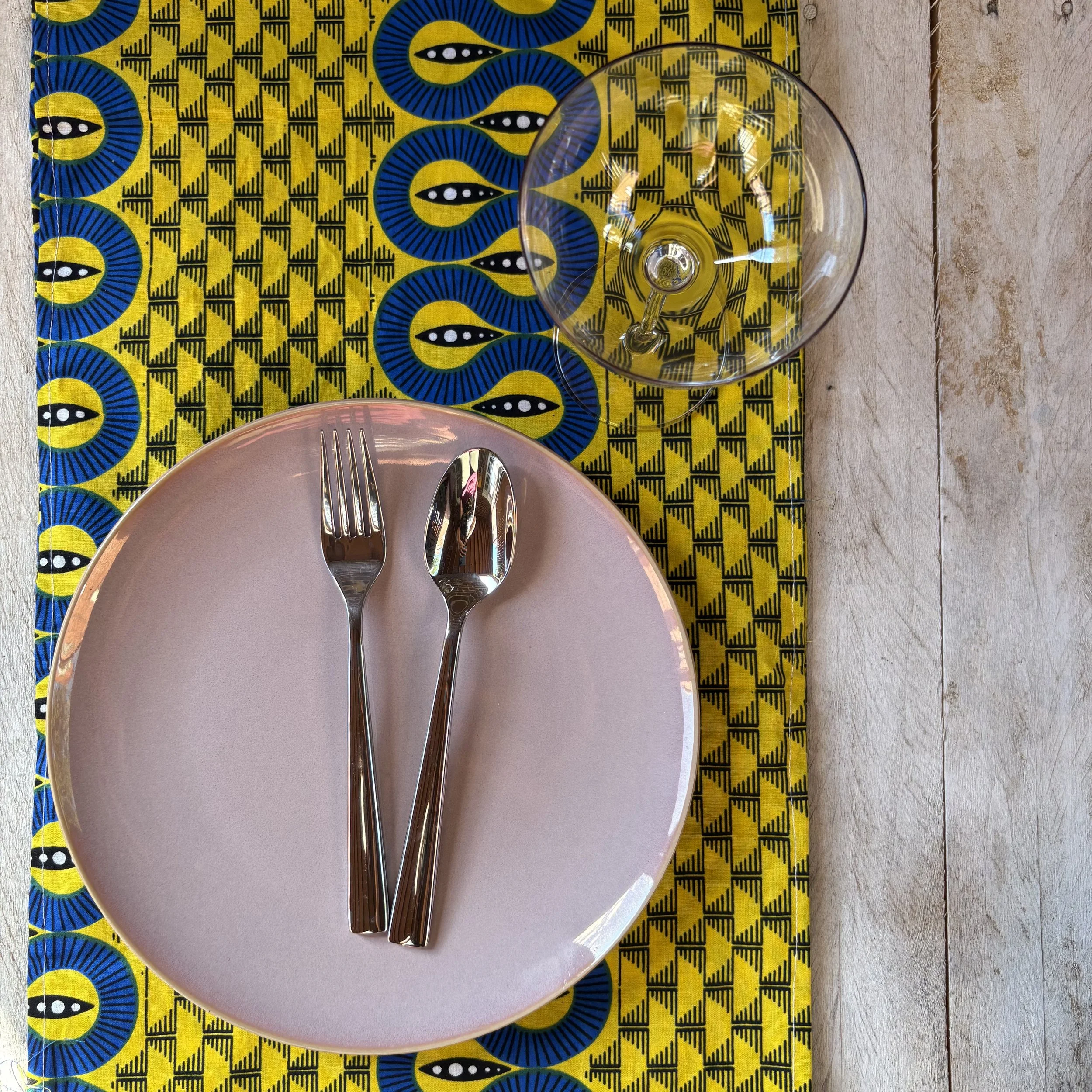 blue and yellow batik table runner