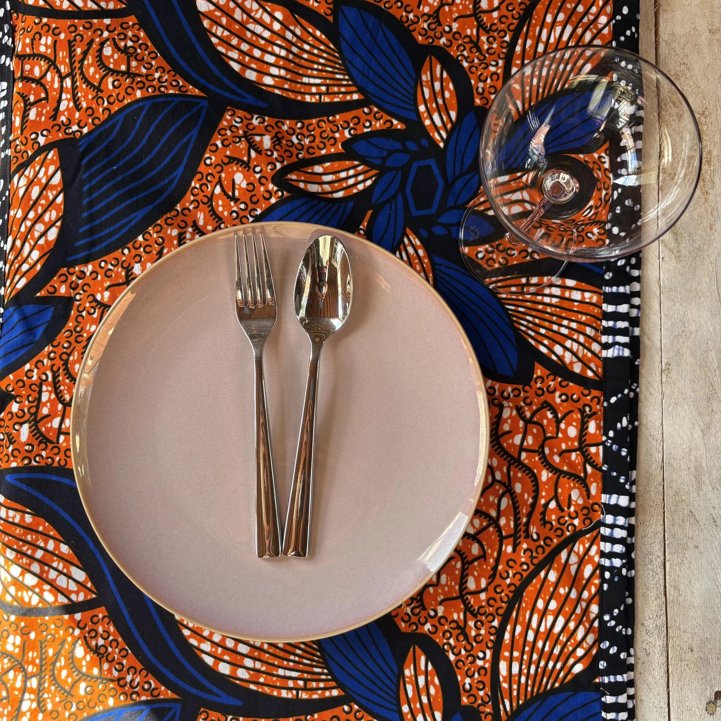 orange and blue batik table runner