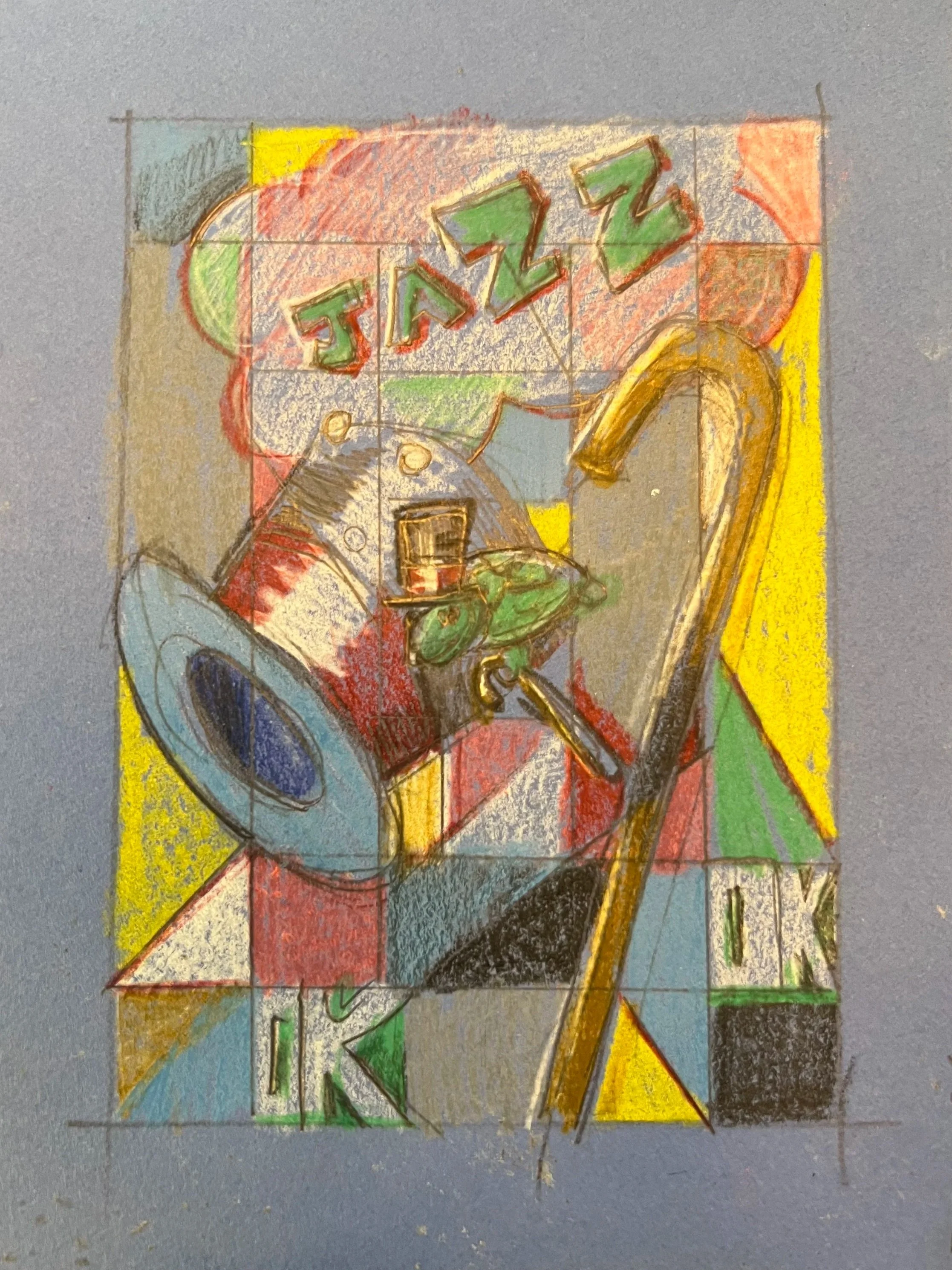 A colorful drawing of a robot with the name 'TATZ' written above it. The robot has a round face, two eyes, and a red neck, with various geometric shapes and vibrant colors including yellow, green, red, and blue. made by Portland artist Scott Cannon